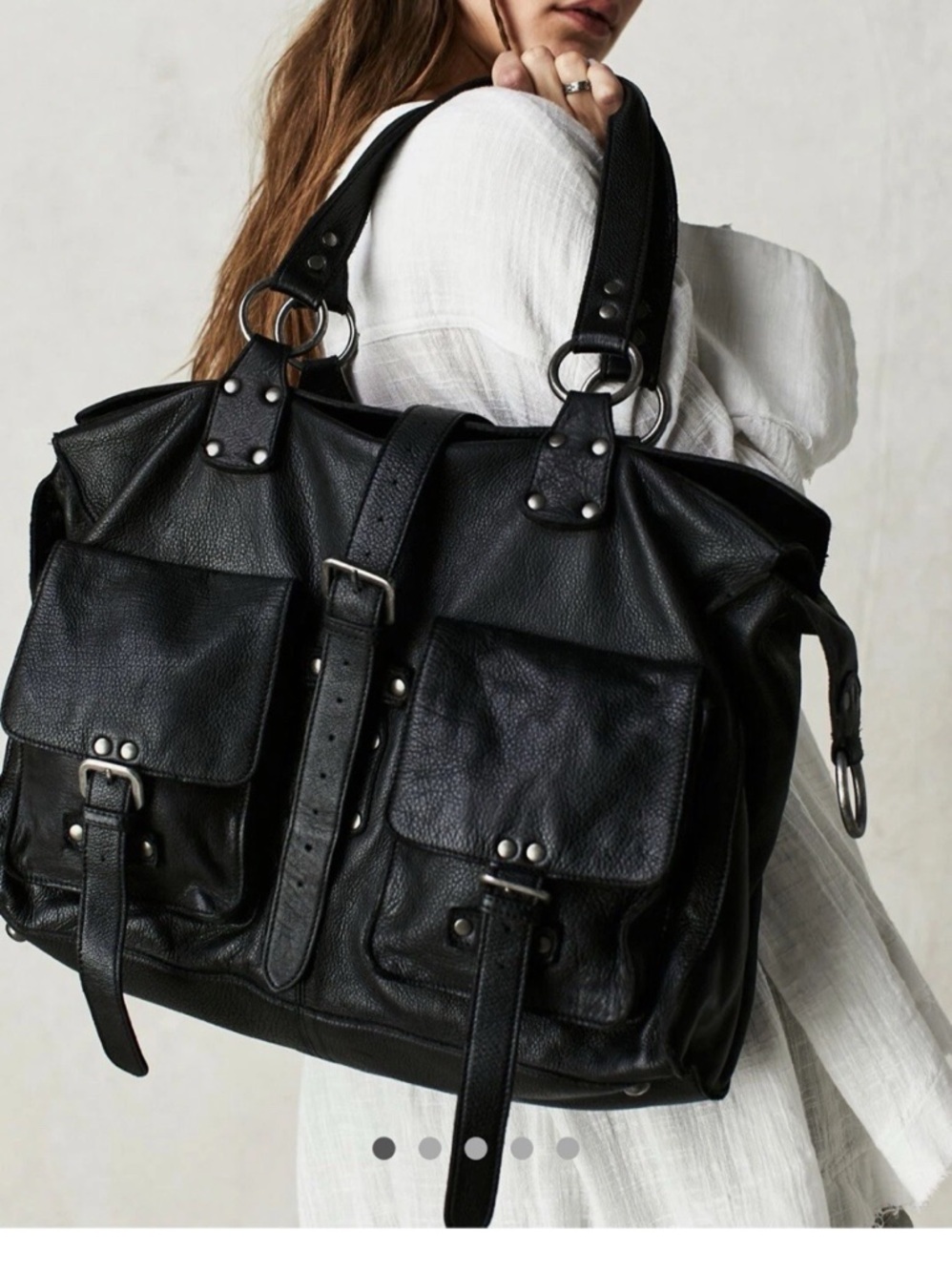 Free People Minas Black Leather XL Carryall